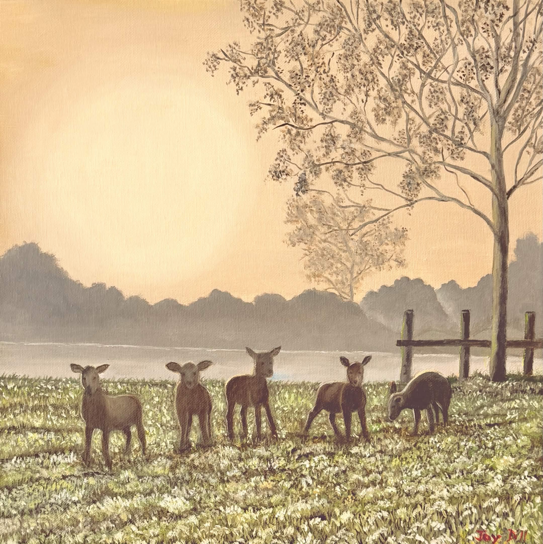 Lambs in a Frosty Morn by Joy Dill